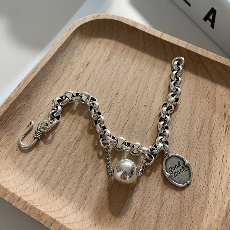 Foxanry Stamp Bracelet Trendy Rock Hip Hop Vintage Creative Good Luck Thick Chain Tassel Beads Party Jewelry Gifts