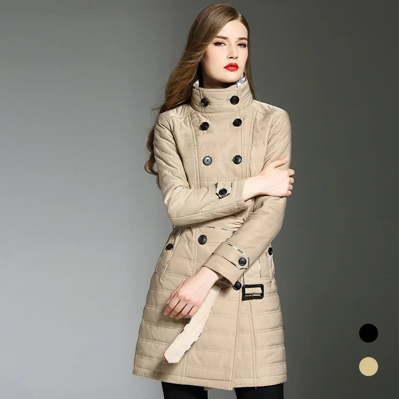

2019 Winter New Style Hot Selling Loose-Fit Lace-up Plus-sized Double Breasted Mid-length Cotton Coat Women's