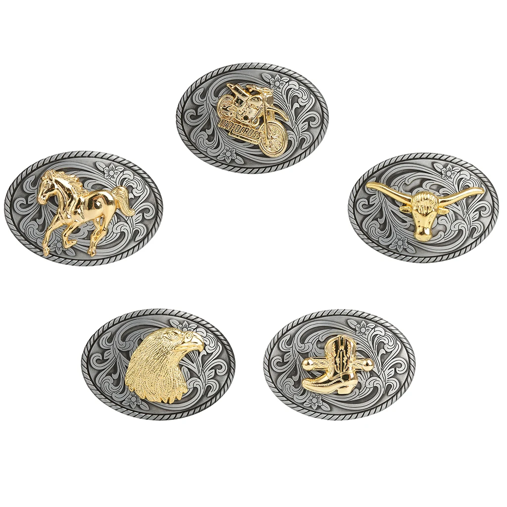Belt Buckle Metal Men's Cool Embossed Skull Gold Animals Design Western Cowboy Horse Belt Buckle accessory
