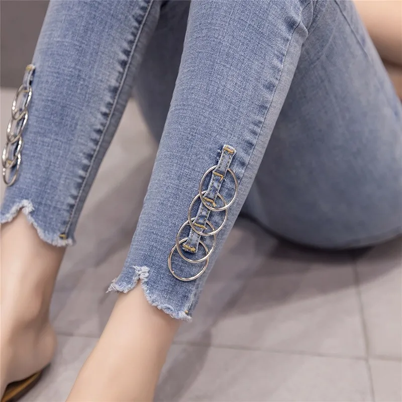 Spring and autumn pants female students black jeans Korean high waisted Leggings all kinds of thin pants with fur edge