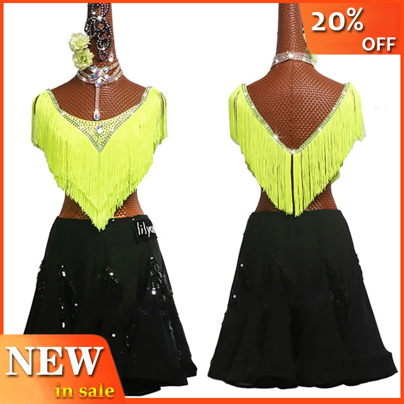 Nieuwe Sexy Latin Dance Kleding Vrouwen Meisjes Fluorescerend Geel Fringe Jurk Sequin Rok Concurrentie Jurk Prestaties Kostuum 3006 Nieuwe Sexy Latin Dance Kleding Vrouwen Meisjes Fluorescerend Geel Fringe Jurk Sequin Rok Concurrentie Jurk Prestaties Kostuum 3006