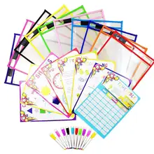 Многоразовые стираемые карманы прозрачный сухой файл Твердая Сумка ручка квадратный школьный офис случайные принадлежности школа