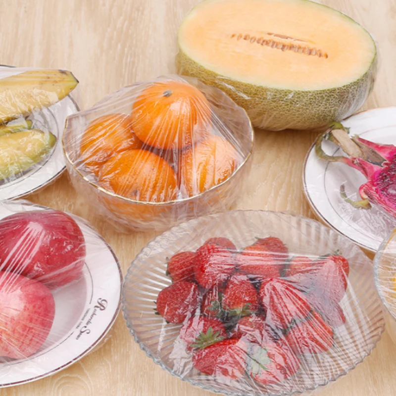 Food Cover 100 Pcs Food Grade Plastic Food Cover Stretch Lids Elastic Bowl Cover Kitchen Wrap Fresh Keeping Plastic Caps Cookware Kitchen