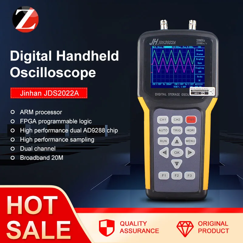 Portable oscilloscope Jinhan JDS2012A JDS2022A 20MHz Bandwidth 2 channel Handheld Digital Oscilloscope 200MSa/s Sample Rate|jinhan jds2022a|digital