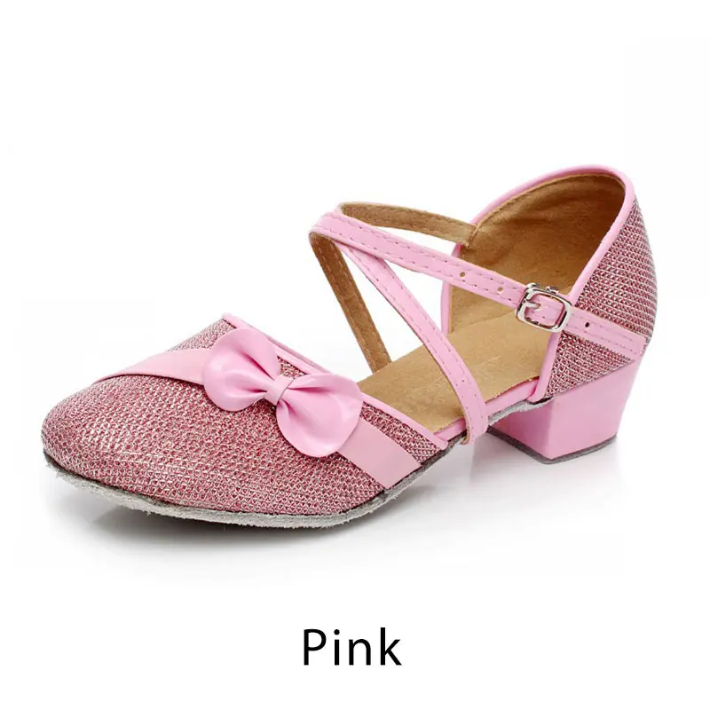 Pink Новинка; детская обувь для латинских танцев для девочек; детская обувь для бальных танцев с бантом для женщин; детские кроссовки для сальсы и Танго; Танцевальная обувь с мягкой подошвой - Цвет: Pink