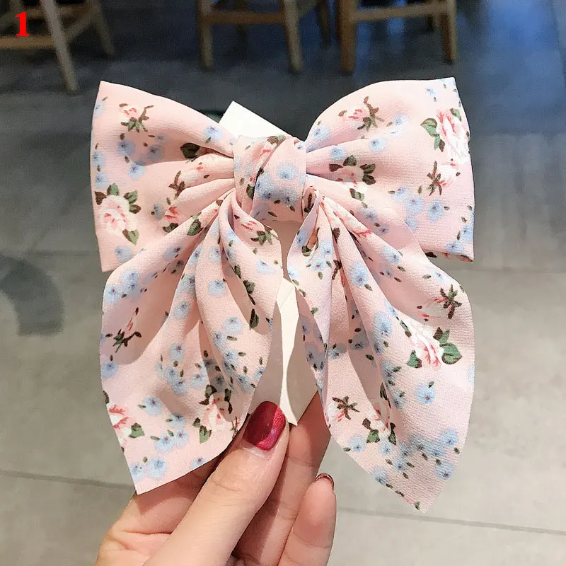 black head scarf Polka Dot Print Barrettes Long Ribbon Big Bow Hair Clip Bow Knotted Chiffon Hairpin for Women Girls Headwear Hair Accessories korean hair clips Hair Accessories