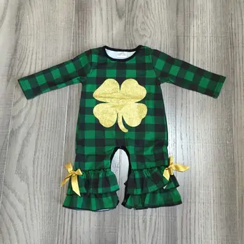 

baby clothes baby St Patrick romper infant toddler romper golden clover romper baby plaid romper wholesale