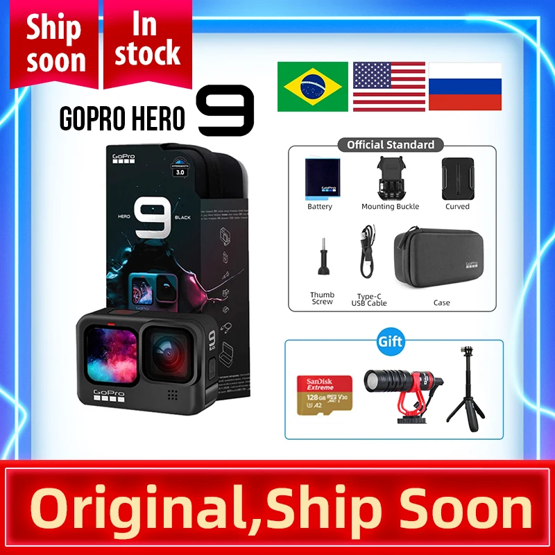 GoPro-Cámara de acción subacuática HERO 9, Color negro, 4K, 5K, con pantalla frontal a Color, cámara deportiva, fotos de 20MP, transmisión en vivo