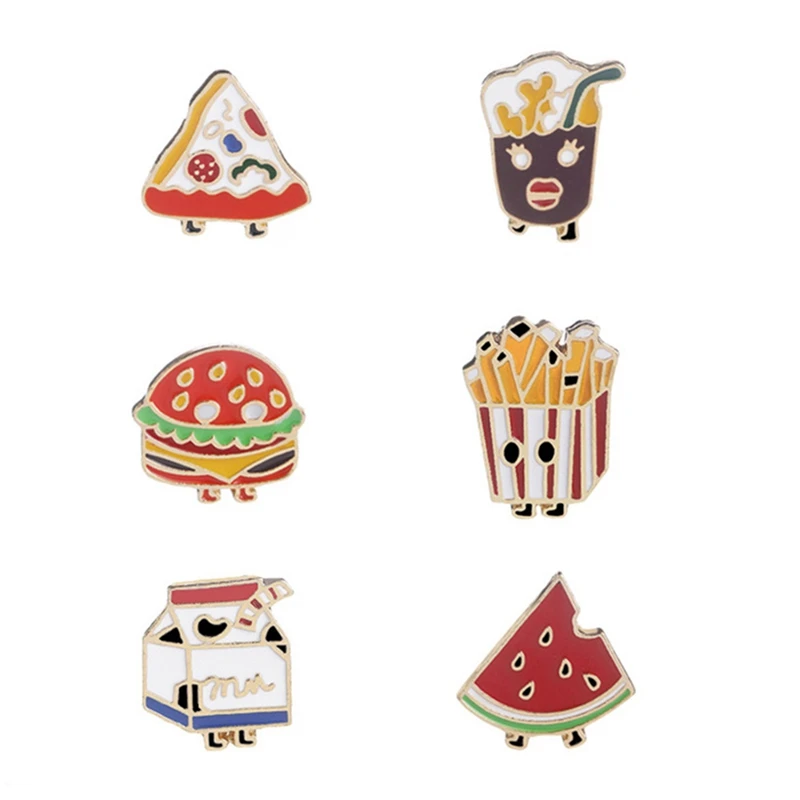 Cute Cartoon Milk Brooch Pin Fries Hamburger Bread Watermelon Collar Badge