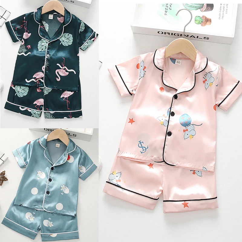 Kids Pajamas Set Summer Children Short Sleeve Sleepwear Boys Girls Pyjamas Girl Clothing Nightwears | Детская одежда и обувь