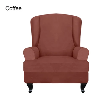 

Econ High Elastic Soft Suede Wingback Chair Cover Non-slip Solid Color Stretch Protector for Sloping Arm King Back Chair ds99