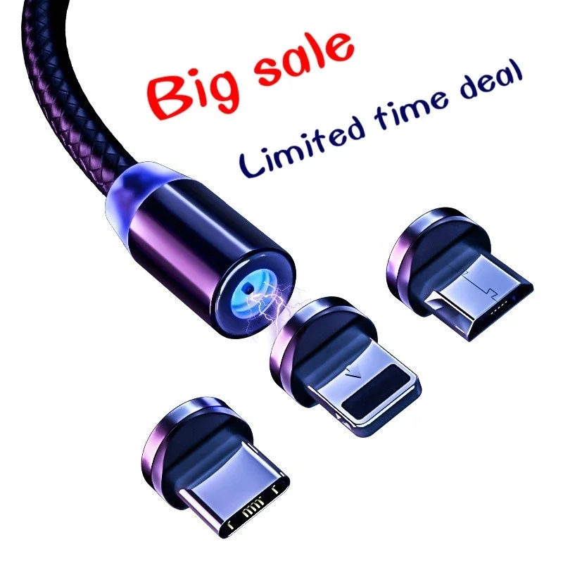 Новинка 360 A Быстрый Магнитный USB C type C/IOS/Micro круглый кабель для быстрой