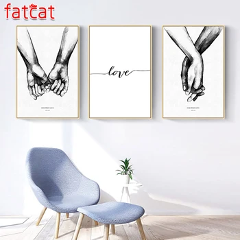 

FATCAT Nordic Black And White Lover Holding Hands diamond painting full square round drill diy embroidery triptych decor AE391