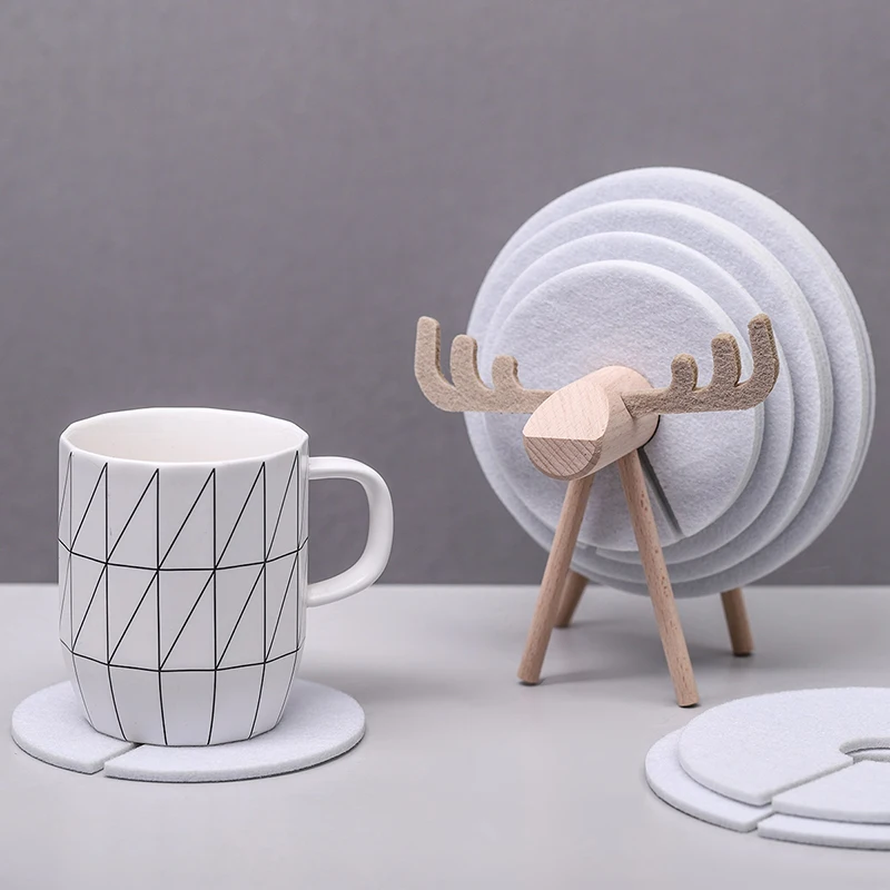 Felt Anti-scalding Coaster Home Decoration Livingroom Kitchen Reindeer Coffee Cup Coaster Set Creative Practical Ornaments