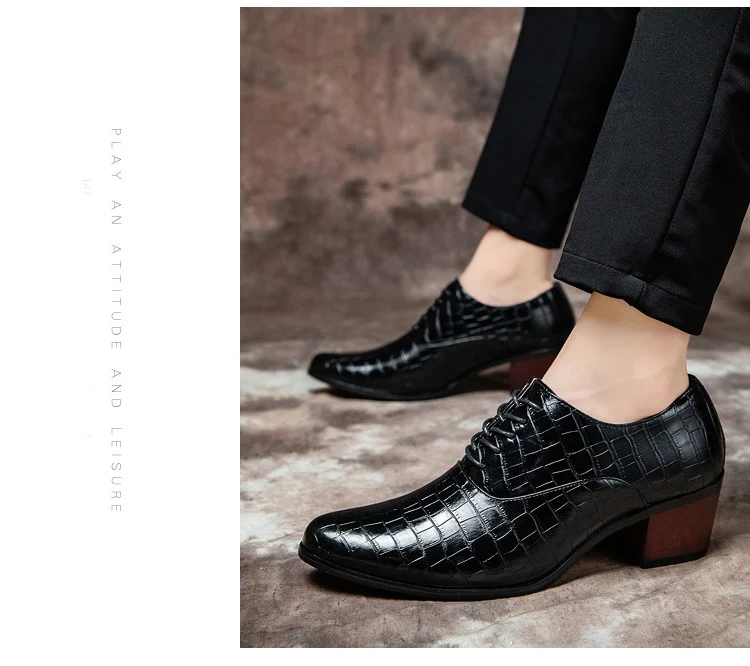 Каблук 4,5 см Роскошные Мужские модельные туфли Для мужчин, на очень высоком каблуке итальянские свадебные туфли Стиль мужской формальный деловой кожаной обуви