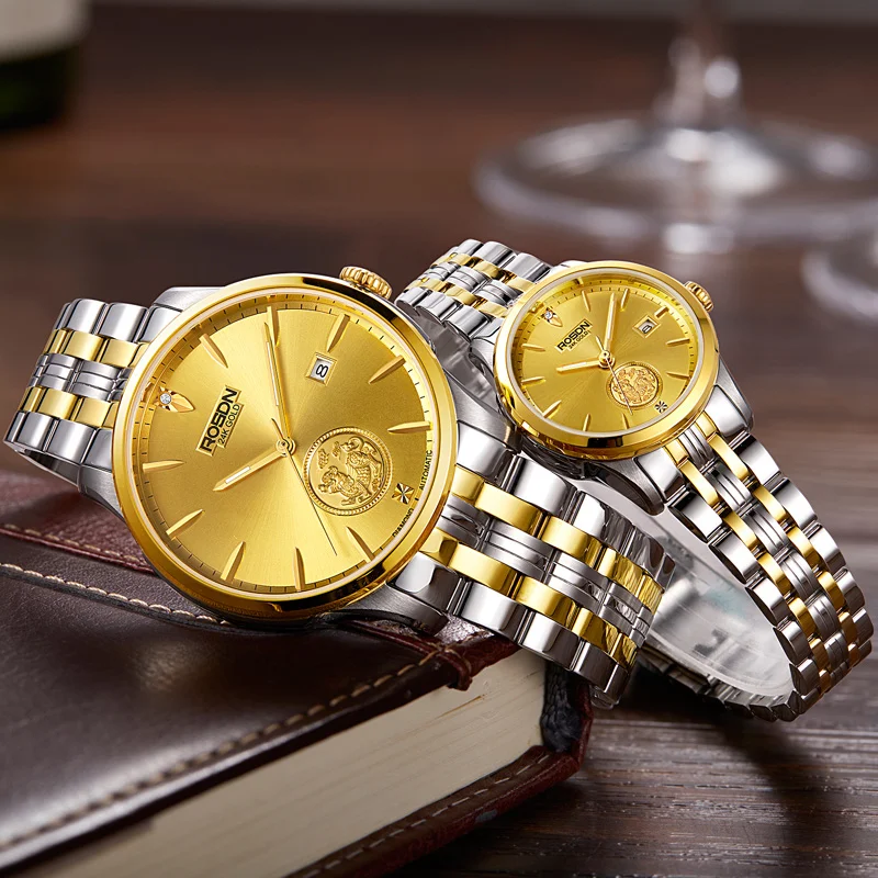 

ROSDN Limited Women's Watches Luxury Brand Japan Automatic Mechanical Watch 24K Gold Design 50M Waterpoof Couples Watch R2163W