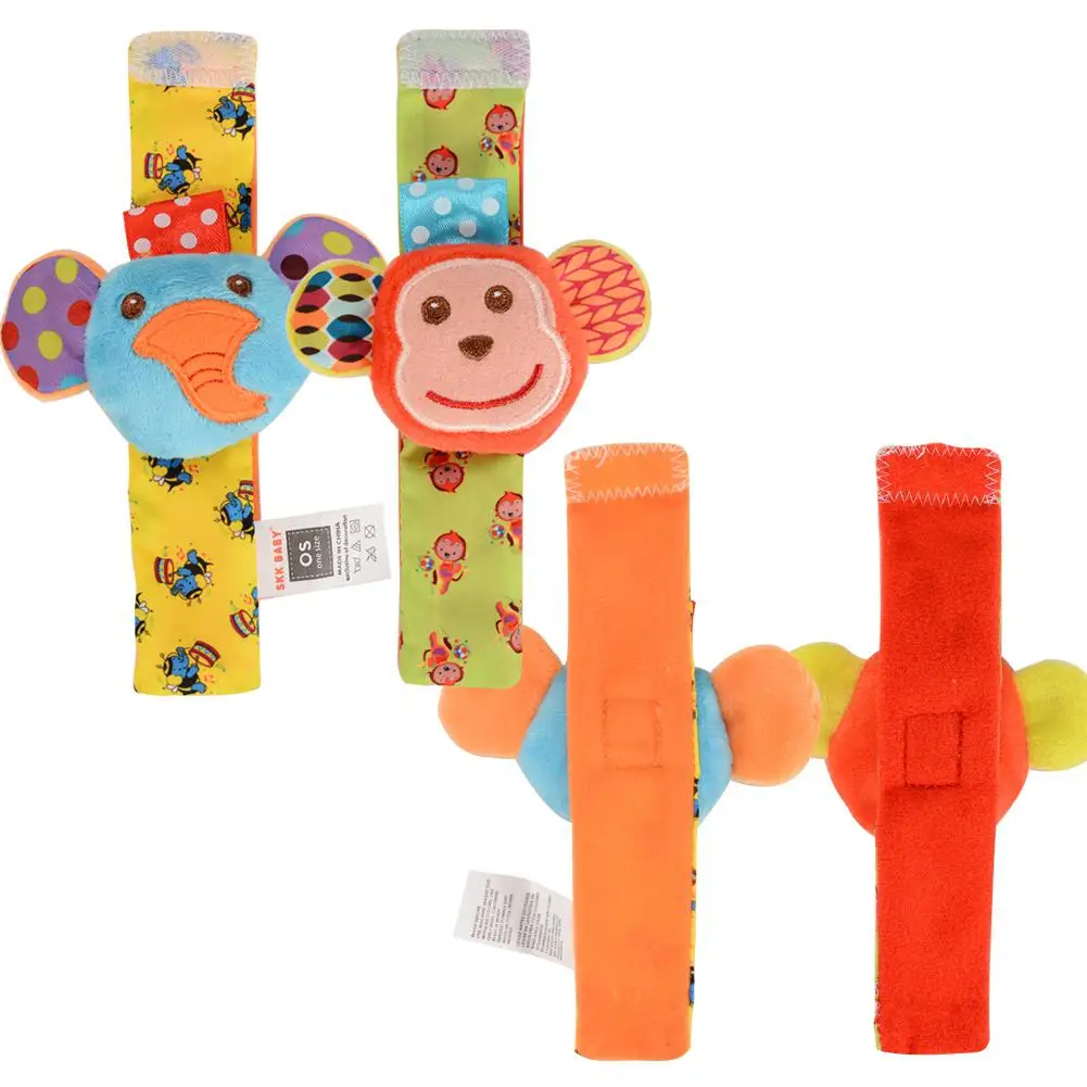 GloryStar 0-6 months baby animal wrist rattle educational toys monkey elephant 4 sets