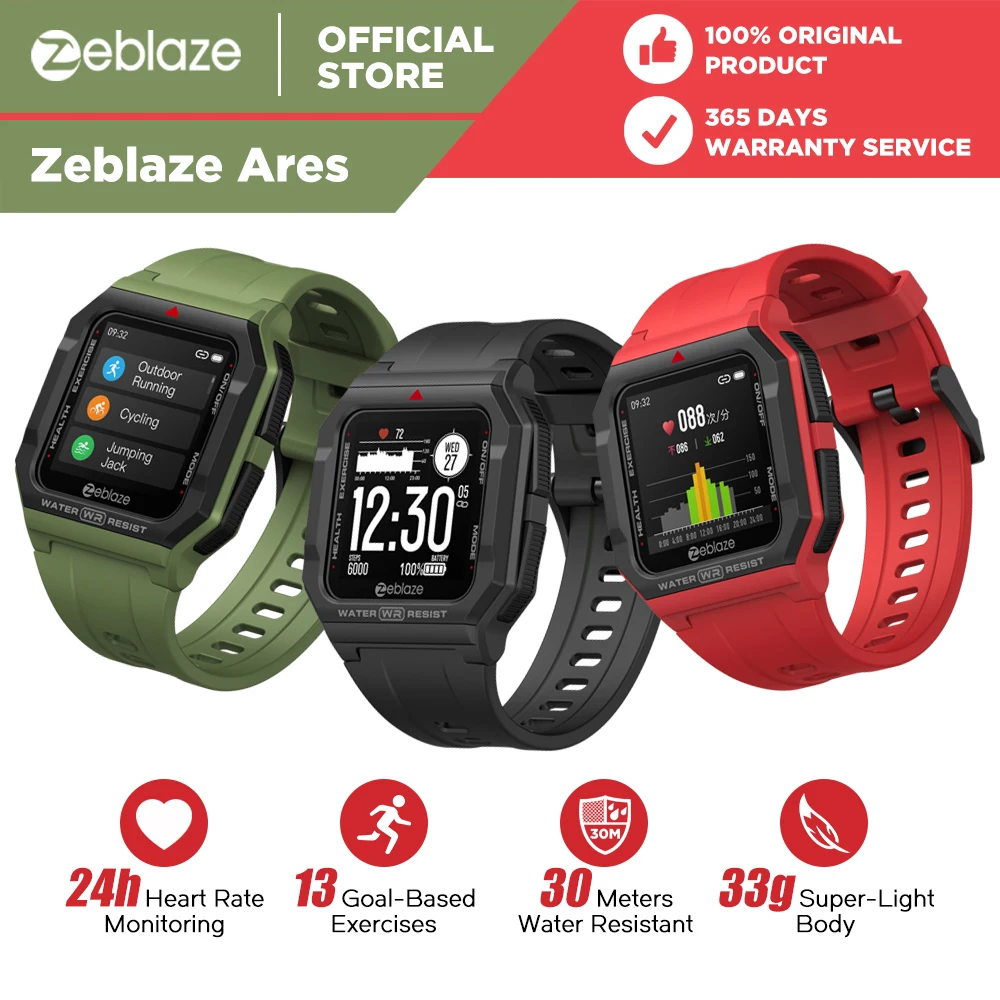 NEW 2021 Zeblaze Ares Heart Rate Tracking Smartwatch Multi Watch Face 3 ATM 15 Days Battery Life Smart Watch For IOS & Android