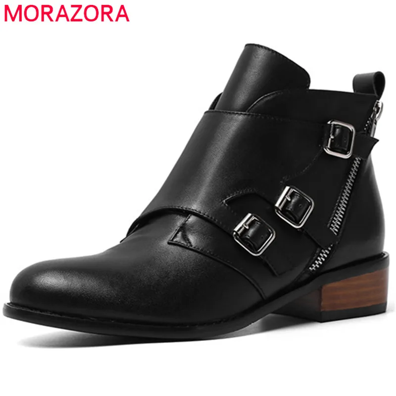 

MORAZORA 2020 top quality genuine leather ankle boots for women zip buckle autumn winter booties fashion dress shoes woman