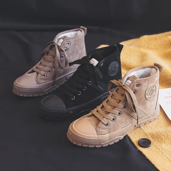 

Winter Booties Women Solid Color Plush Inside Warm Fur Sneakers Girls Suede Leather Black Khaki Botas 2019 New Arrival 35-40