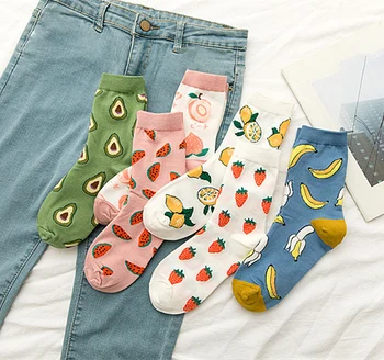 

2020 Fashion Women Socks Fruit Cotton Watermelon Lemon Strawberry Banana Avocado Female Girls Street Soft Short Socks