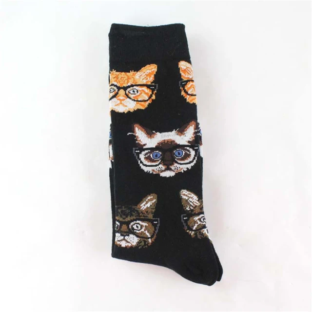 Cartoon Cotton Sock Men Fashion Retro Painting Clown Monkey Skull Cat Print Mid Mens Socks New Arrival Novelty Funny Crazy Sock SK119-12