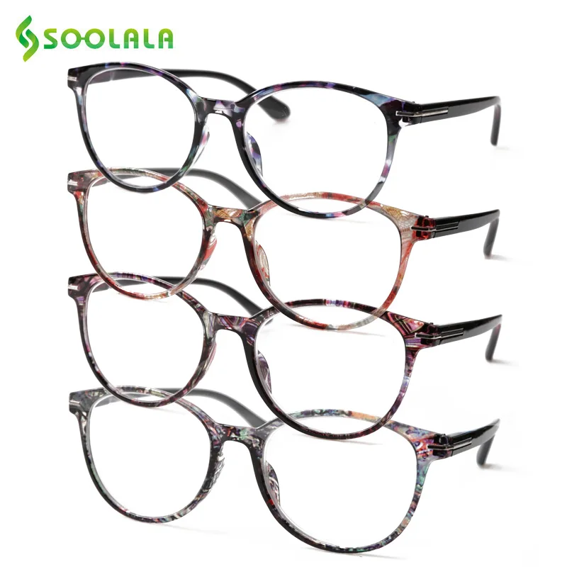 SOOLALA 4 шт. круглые очки для чтения «кошачий глаз» Для женщин очки с оправой для пресбиопии очки+ 1,0 1,5 2,0 2,5 3,0 3,5 4,0