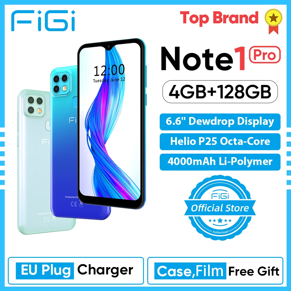 Telefone celular figi nota 1 pro smartphone 6.6 display display display helio p25 octa núcleo 4gb 128gb 4000mah bateria android telefone móvel 16mp cam