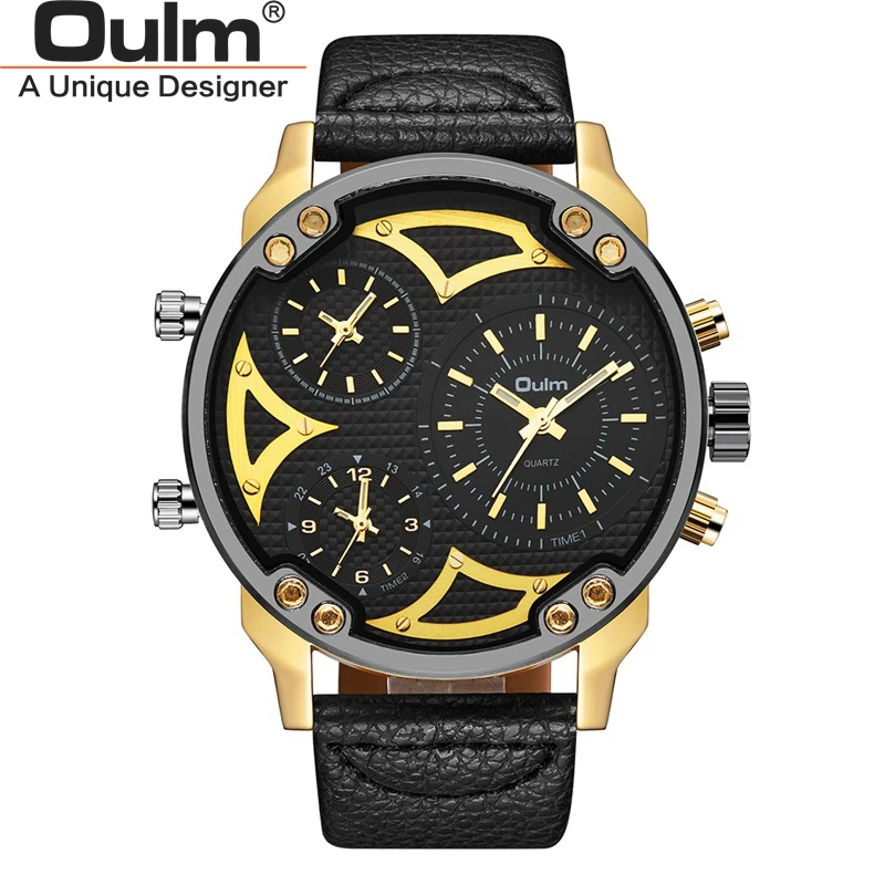 

Oulm Three Time Zone Men's Wrist Watches Male Quartz Clock Casual Leather Strap Watches Men Sport Watch