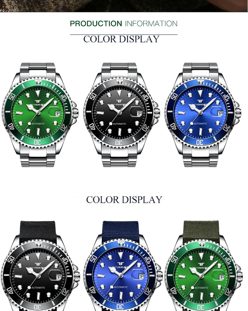 Luxury Brand FNGEEN Mechanical Watch Men Automatic Watch Male Clock Auto Date Men's Watch Luminous Watches Montre Homme 2020