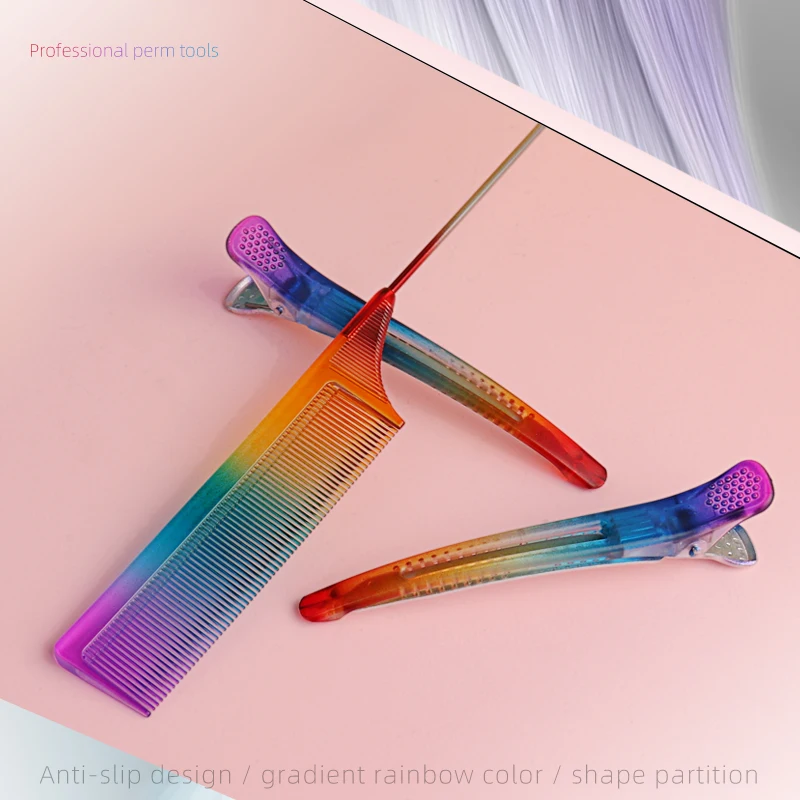 Anti-static Rainbow Hair Comb Rainbow Hairpin Fixed Styling Clip Flat Duck Mouth Hair Clips Pro Salon Hair Styling Tool 3