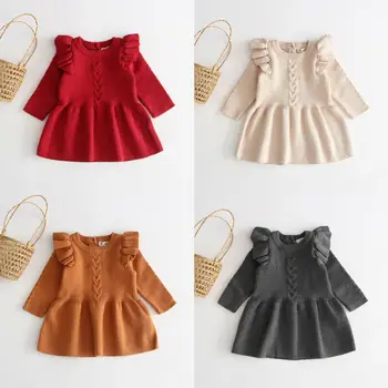 

Pudcoco Baby Girls Clothes Knitted Sweater Pullovers Crochet Princess Dress Toddler Infant Autumn Winter One Piece Outfits 0-5Y