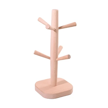 

6 Hooks Wood Mug Rack,Coffee Mug Tree,Coffee Cup Holder,Coffee Bar Accessories