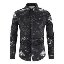 fashion geometric print mens dress shirts regular fit men plus size shirt good quality long sleeve casual shirts men
