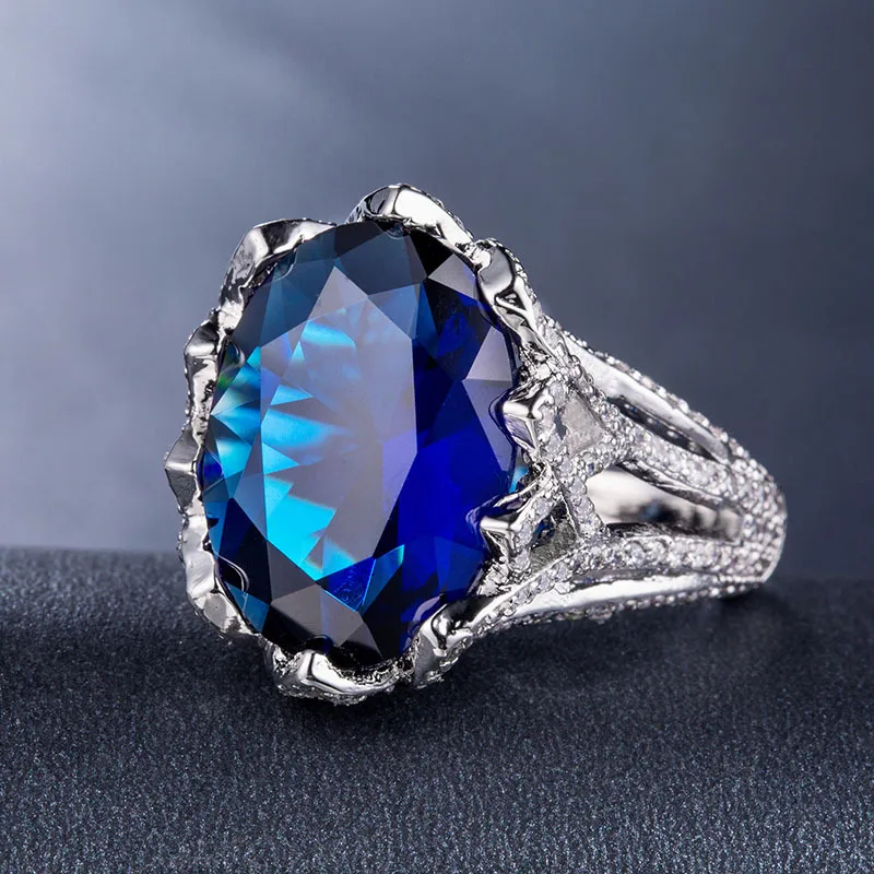 Bague Ringen, роскошное женское серебряное кольцо 925, с 21 мм сапфировым драгоценным камнем, Ziron, Серебряное ювелирное изделие для свадьбы, помолвки, женское ювелирное изделие