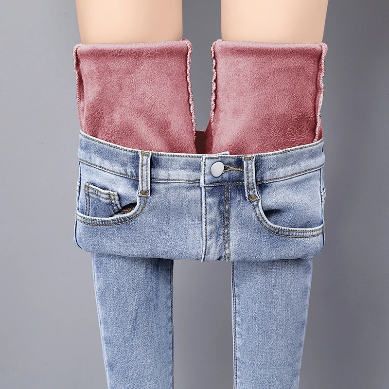 Ff9906 new autumn winter women fashion casual Denim Pants Plus cashmere thickening warm ripped jeans for women