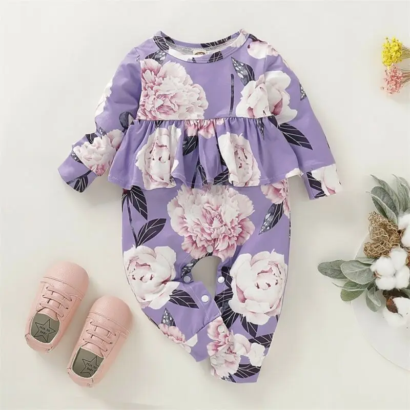 Emmaaby/Одежда для новорожденных девочек; комбинезоны с длинными рукавами и цветочным принтом; комплекты одежды; комбинезон принцессы для девочек