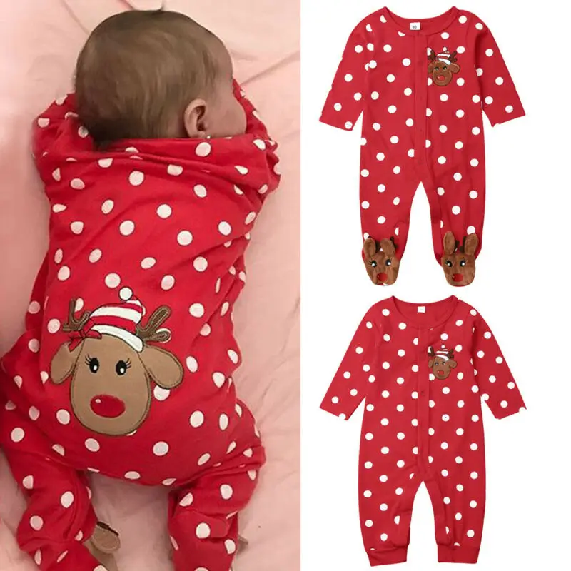 0-18M Unisex Baby Christmas Rompers Long Sleeve Deer Print Jumpsuits For Girls 2021 Xmas Playsuit Fall Spring Outfits | Мать и ребенок