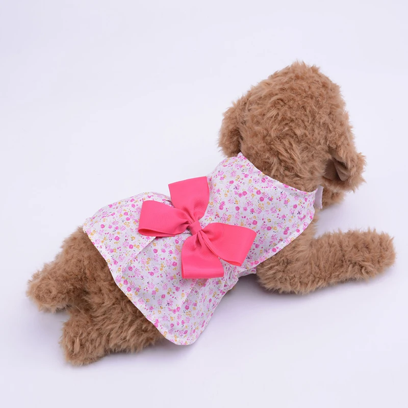 Pet Spring Summer Floral Bow Dog Dress Skirt Print Wedding Dresses For Chihuahua Teddy Yorkie Clothing Dog Dress For Small Dogs