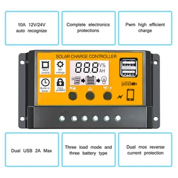 

10A/30A//60A/100A 12V 24V Solar Charger Controller Auto PWM Controllers LCD Display 5V Dual USB Output Controller