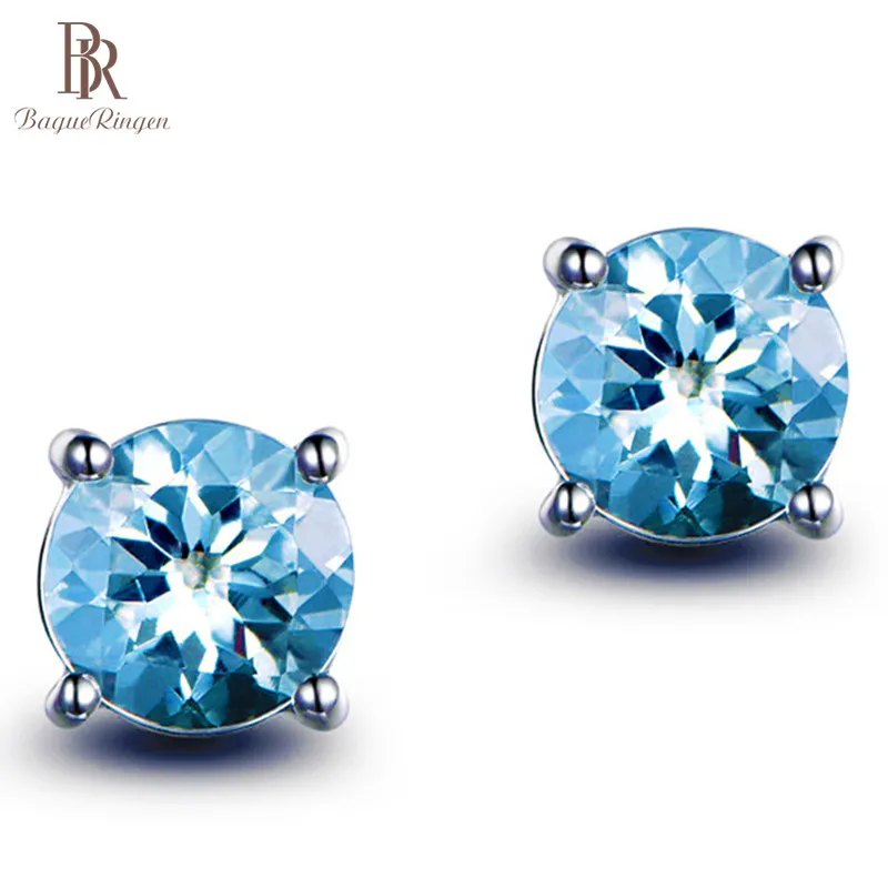 

Bague Ringen Elegant Silver 925 Aquamarine Jewelry Retro Single Diamond Earrings for Women Coloured Gemstone Ear Studs 5 colors