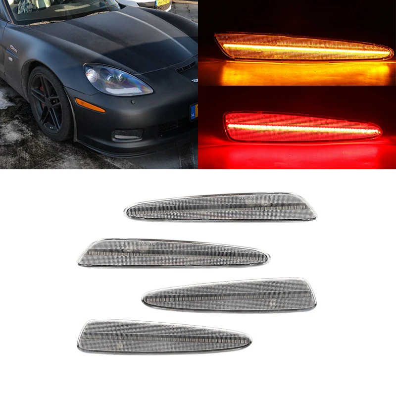 4 шт. прозрачные желтые передние красные задние фонари для Chevy Corvette C6 2005-2013 |