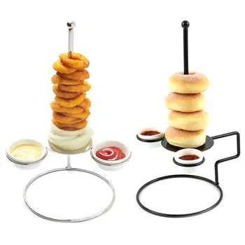 

Food Donuts Chicken Stand, With Bread Tower, Onion Ring Tower And 2 Fader Clips, Stainless Steel Food Stand + 2 Cups Of Sauce