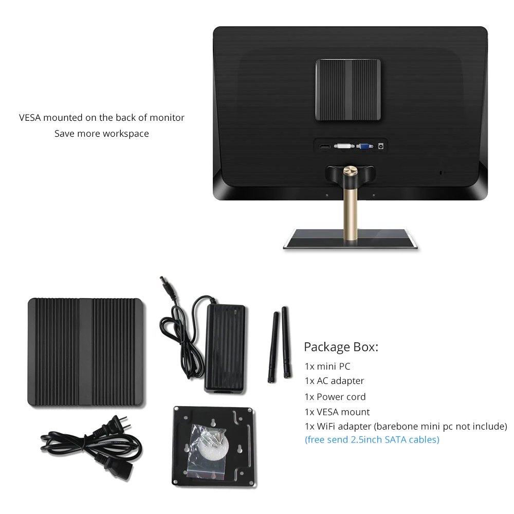 Мини ПК Topton Inter Celeron N3160J1900 2LAN 2COMFanless Windows 10 Wi Fi Linux Pfsense маршрутизатор сервер