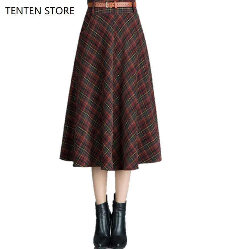 Женская длинная клетчатая юбка трапециевидной формы с завышенной талией