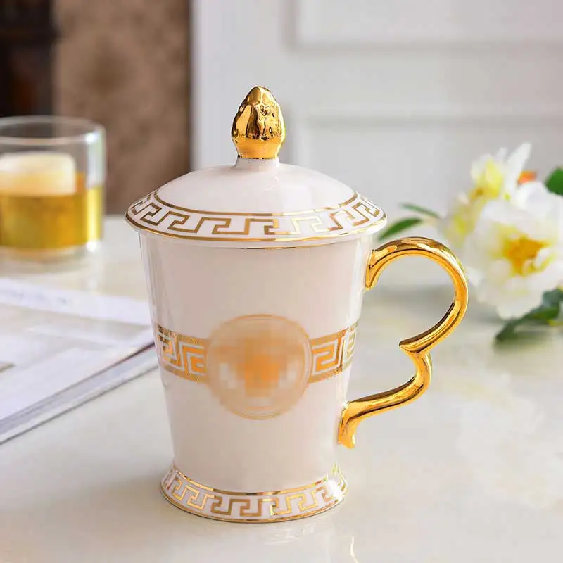 Роскошная фарфоровая чайная чашка с крышкой, Золотая мозаика, голова лошади, Декор, керамическая чайная кружка и крышка, чайная чашка, уникальные Boss Friends, подарки для папы