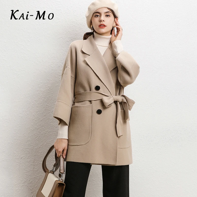 KAI-MO осень зима женское длинное шерстяное пальто Верхняя одежда зимняя одежда элегантное теплое шерстяное женское шерстяные пальто