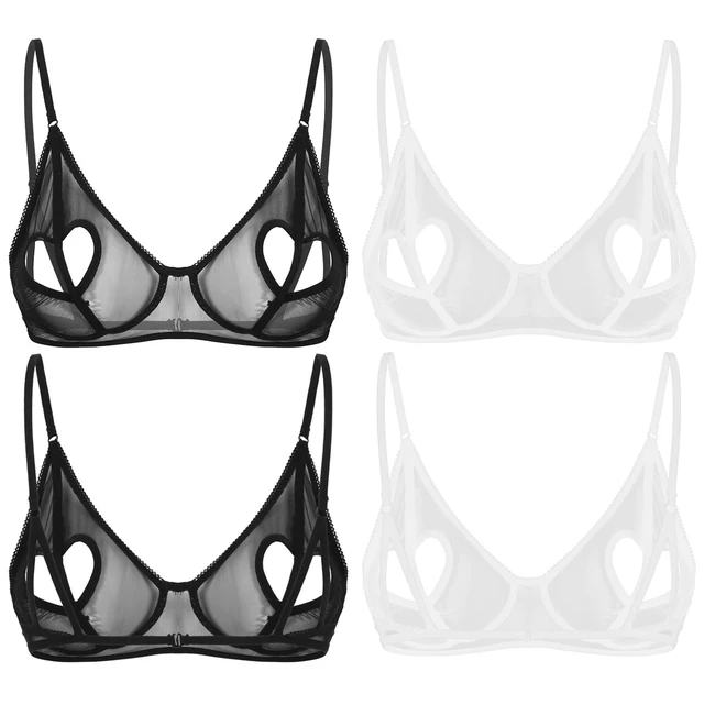 Womens Heart Shape Open Holes See Through Sheer Mesh Braltte Spaghetti  Shoulder Strap Wire Free Unlined Bra Top Sexy Lingerie - AliExpress