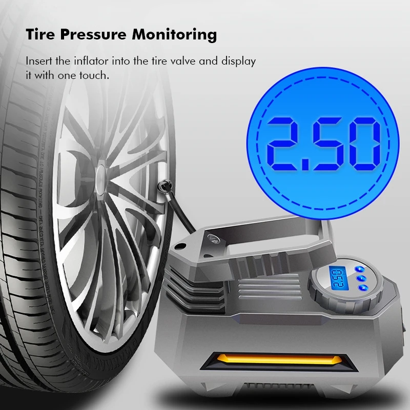 

Air Compressor Pump Inflator Portable For Car Truck Tire Lcd Digital Pressure Monitoring Display 12V Car Truck Bicycle Tool