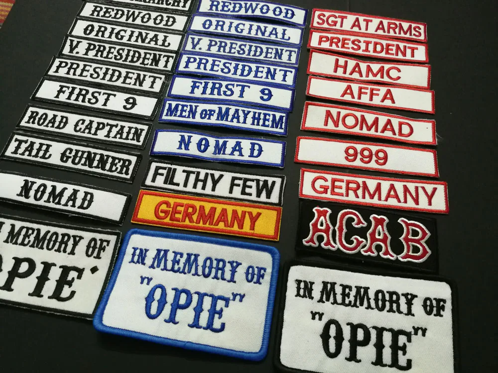 SONS OF NOMAD ORIGINAL V PRESIDENT REDWOOD FRIST 9 IN MEMEORY OF OPIE ACAB AFFA вышитые нашивки "анархия" значки аппликаций